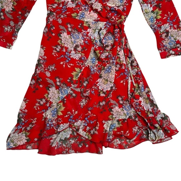 WYLDR Wicked Games Red Floral Long Sleeve Wrap Dress Size Small - Picture 9 of 14